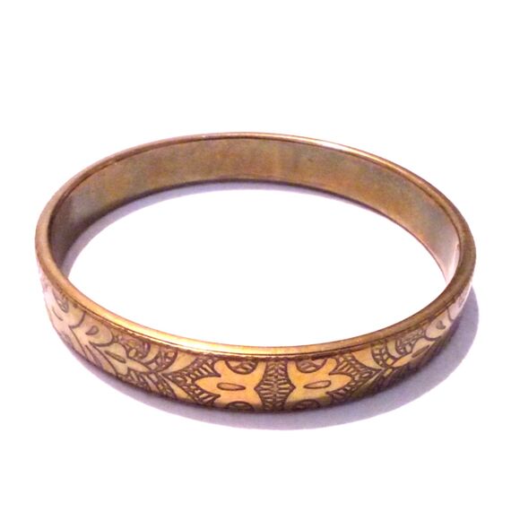 Vintage Embossed Brass Bangle Bracelet - Picture 2 of 4